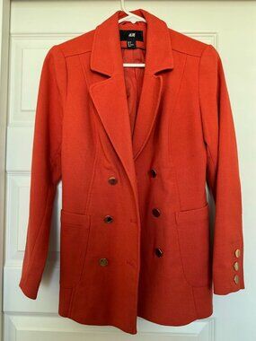 H&M Orange Double-Breasted Blazer with Gold Buttons